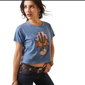 Ariat Ladies Desert Daze Copen Blue Western T-Shirt Jersey cotton cactus graphic